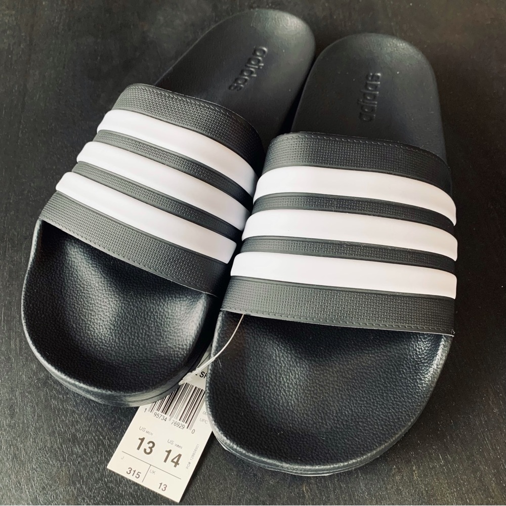 adidas Unisex Adilette Shower Slides Black 13M / 14W NWT